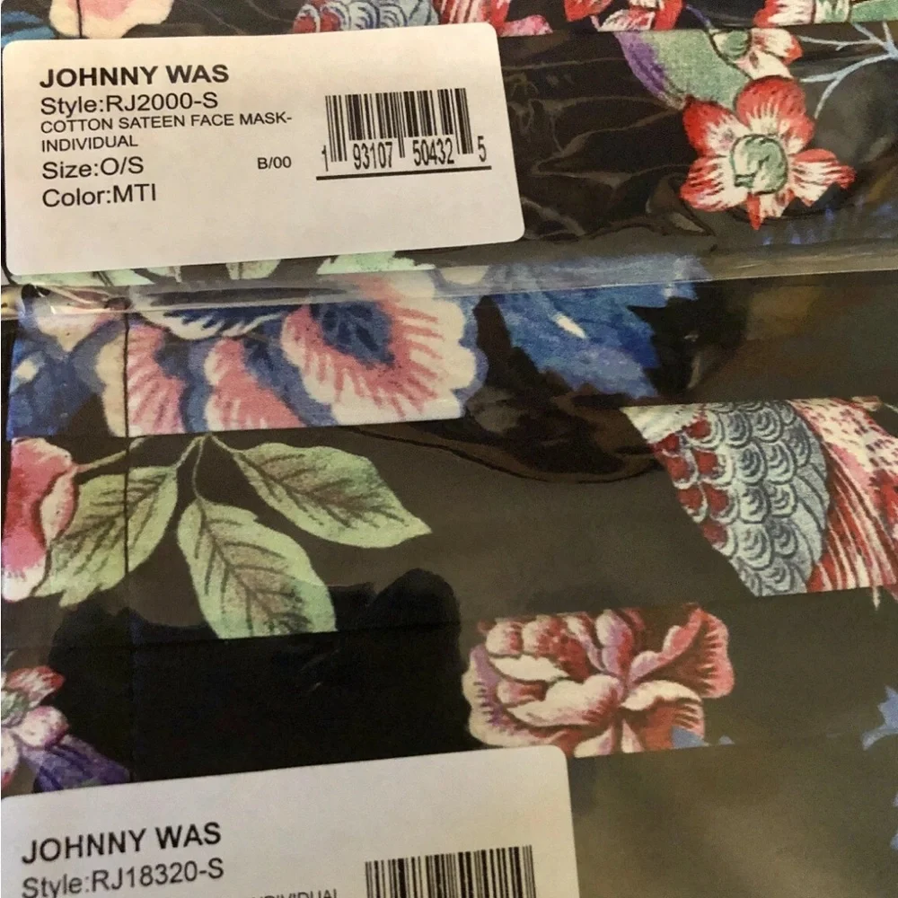 Johnny Was Navy Cotton Sateen Floral Face Mask Interior Pocket for Filter NIP